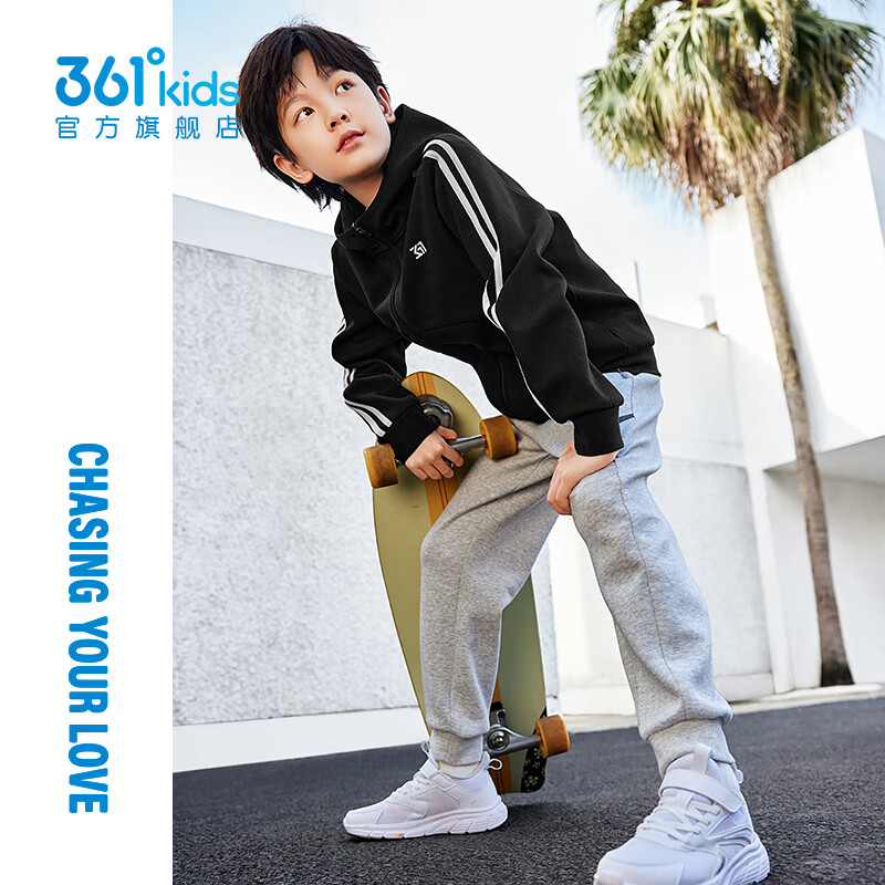 361°童装男童连帽针织外套年春季新款中大童运动外套时尚简约上衣 经典黑B 150