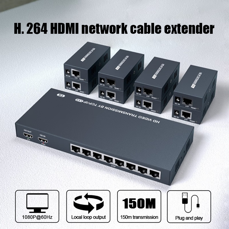 PWAY200米 IP高清HDMI分配延长器1对8  兼容HDMI 1.3标准 适用于大型商场 安防监控 出口欧美品质 150到200米-本地环出-EDID-1对8