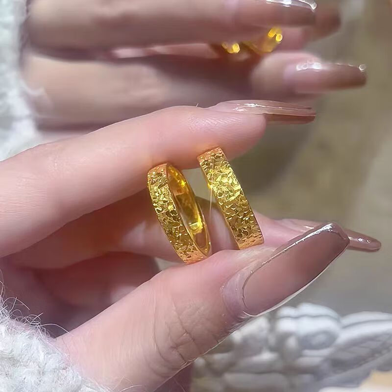 新款沙金爆闪实心手环女款气质首饰套装戒指 4mm碎碎冰戒指6号