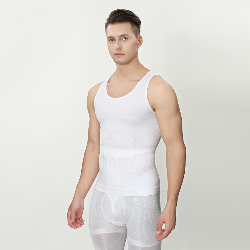 男士薄款背心上衣无缝内衣收腹束胸紧身衣运动打底衫 白色WHITE XXXL