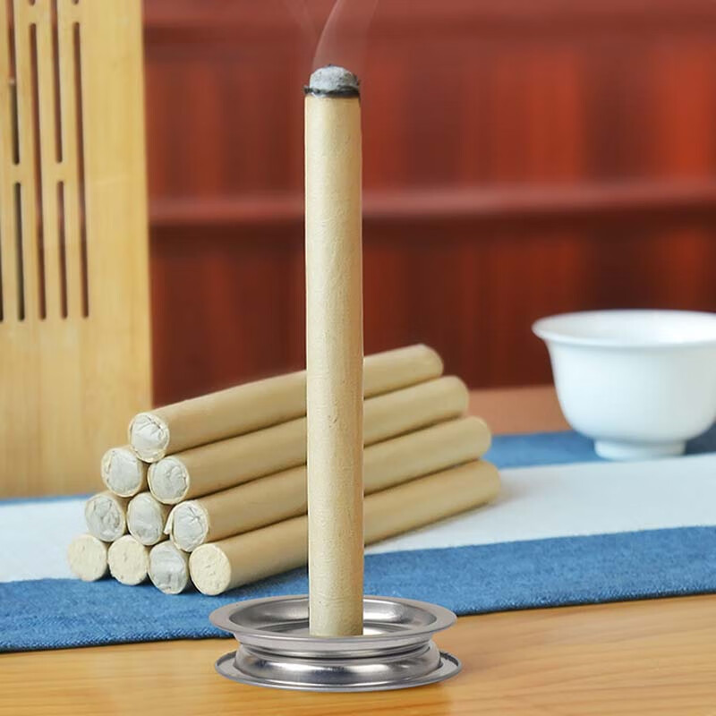 妙艾堂艾条艾柱驱蚊虫香熏房间医用艾灸祛通湿气经络陈年纯艾草条 50支香熏驱蚊艾条+2个不锈钢底座