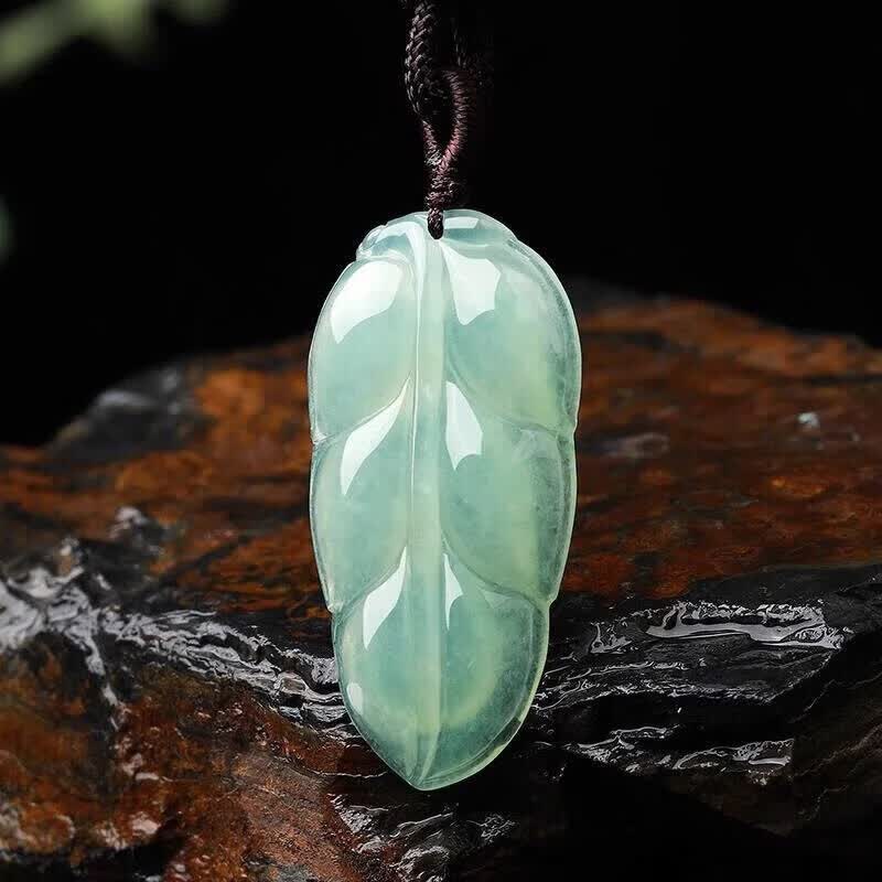 叶子吊坠翡翠树叶子女金枝玉叶挂件糯冰种玉坠项链玉石 翡翠树叶编