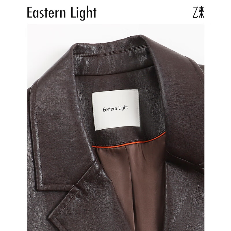 乙来（EASTERN LIGHT）西装外套女新款棕色皮衣宽松夹克上衣春秋款高级感小香风潮流 红棕色 L
