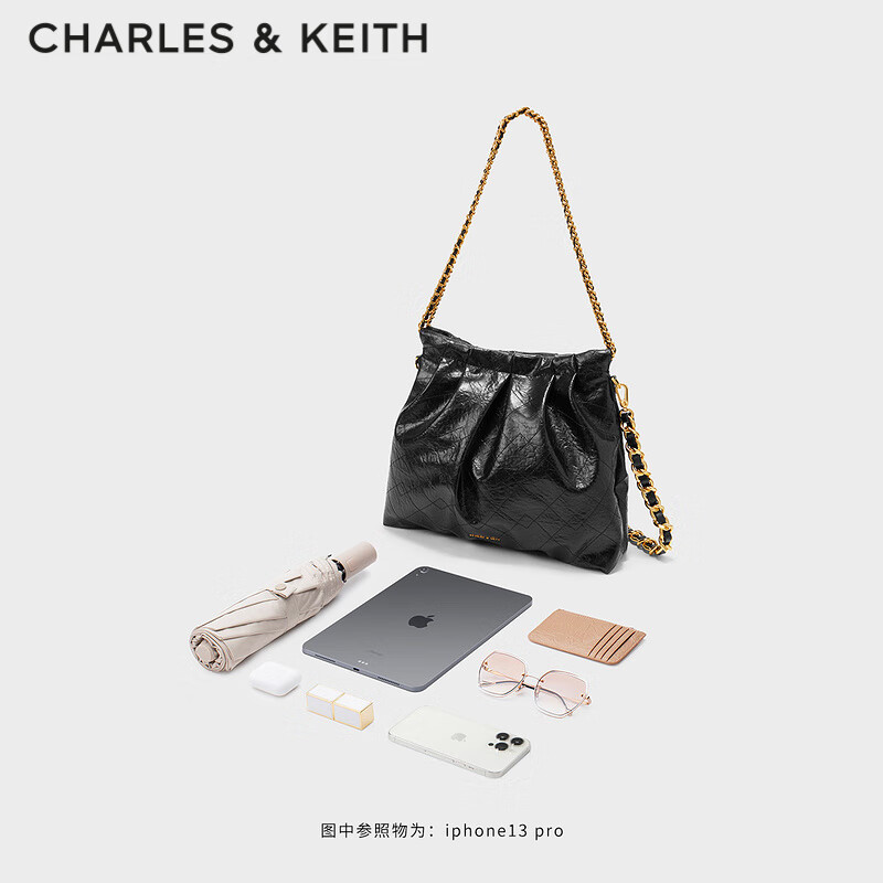CHARLES&KEITH子母链条大容量流浪包托特包单肩斜挎包包女包女士CK2-40671449 Black黑色 L