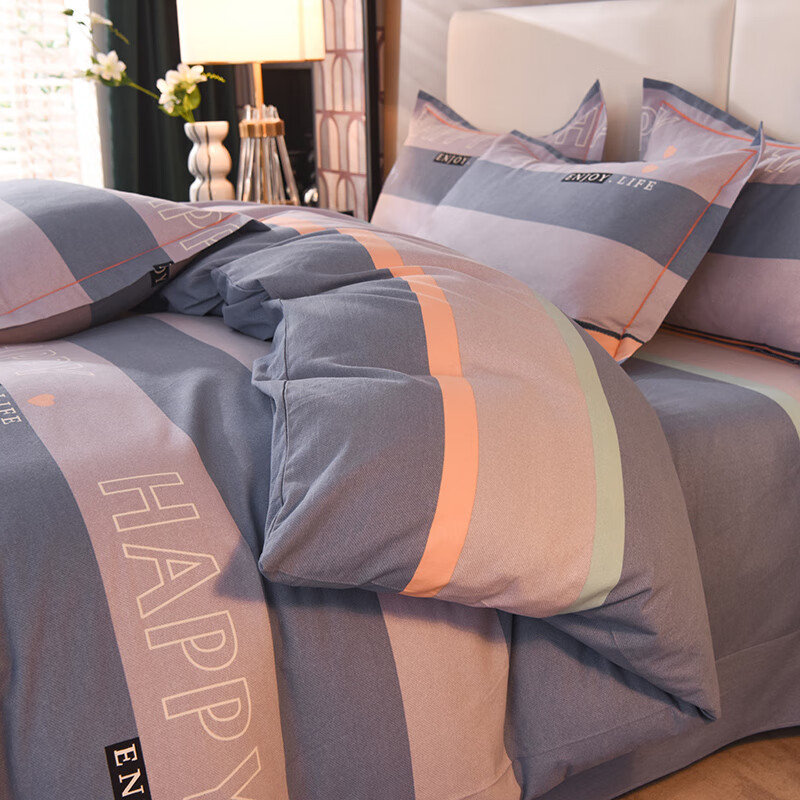 静之翔纯棉磨毛加厚床上四件套100全棉夏季宿舍床单被套双人秋冬被罩 小资生活-蓝 1.8m床四件套 床单款 被套200*230cm