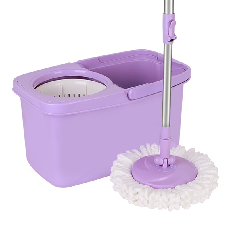 妙洁旋转拖把共2头27cm杆长130懒人家用一拖净免手洗干湿两用吸水带桶