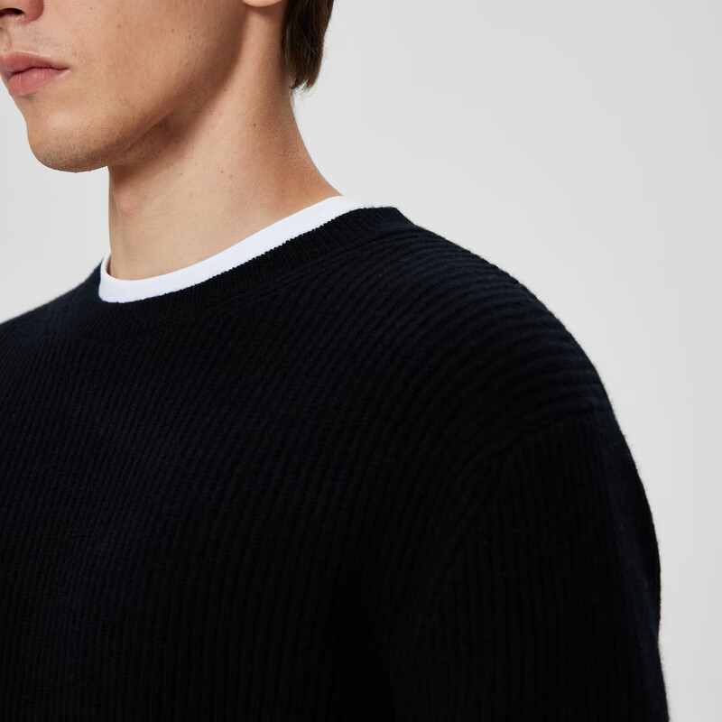 Scofield【绵羊毛】男装24年秋冬新款圆领休闲套头多色针织衫毛衣 黑色 L (175)