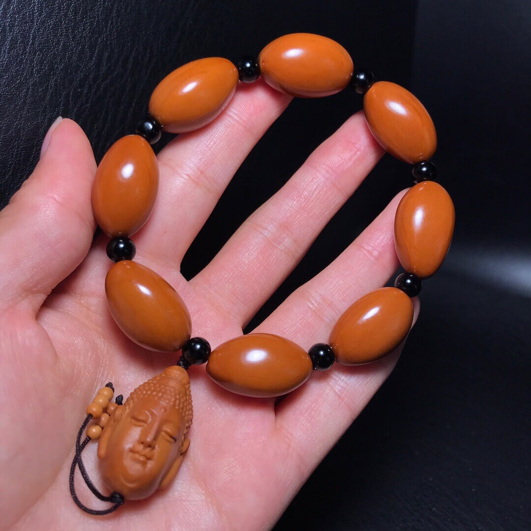 福韵瑞橄榄核素珠手串椭圆文玩橄榄胡核雕如来手链红油核光珠把玩收藏
