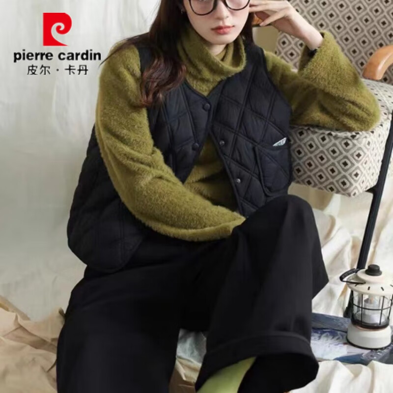 皮尔卡丹（pierre cardin）内搭马甲女日系叠穿菱格2025春秋季洋气新款薄款马夹内搭背心 香米色 S 建议79-99斤