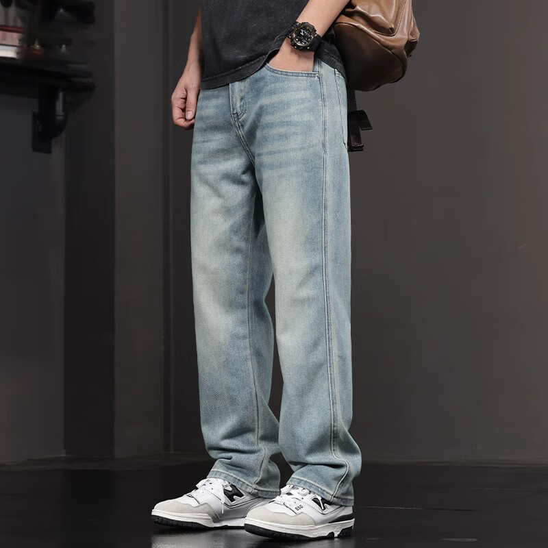 后探重磅水洗牛仔裤男春季2024新款宽松垂感阔腿裤男士微喇休闲直筒裤