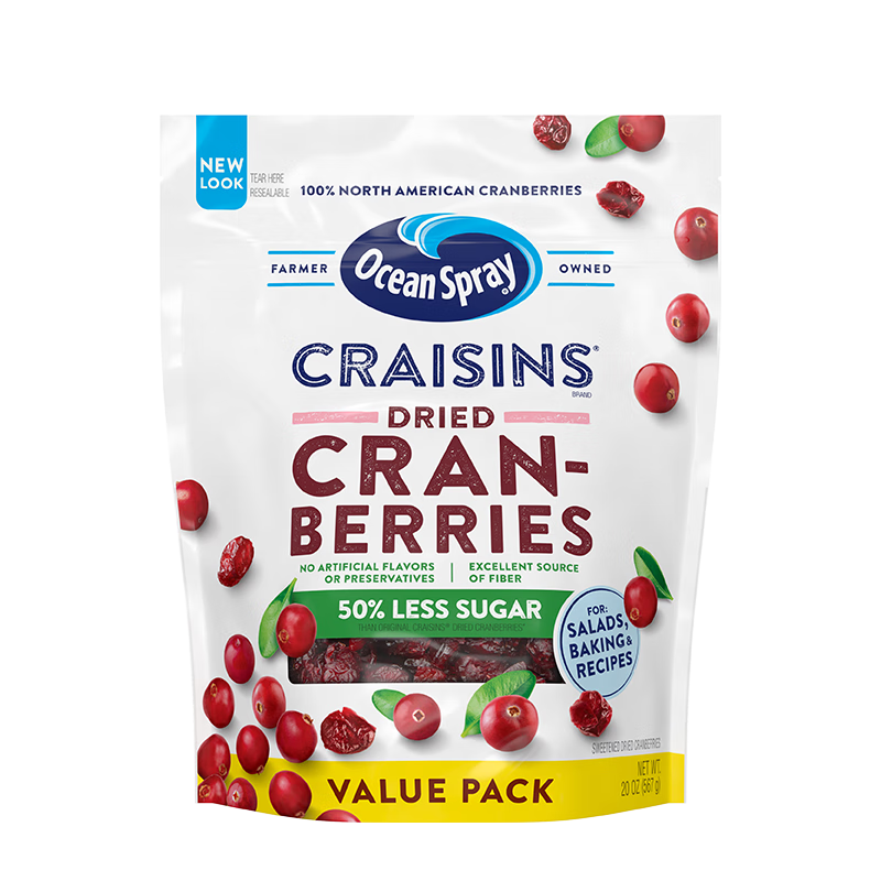 優(yōu)鮮沛（Ocean Spray）美國進(jìn)口蜜餞果干 蔓越莓干567g 減糖50%休閑零食烘焙原料