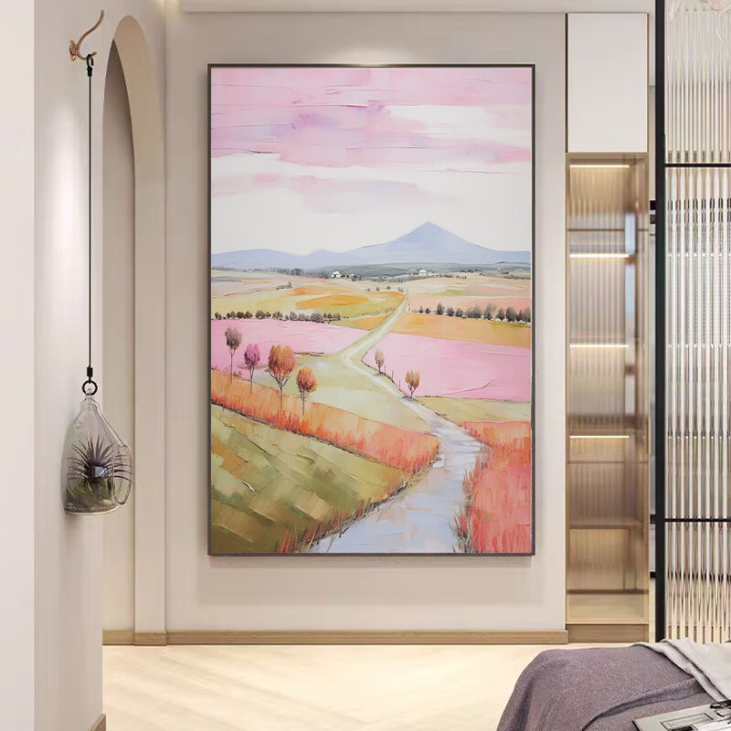 翼图奶油风景抽象纯手绘油画客厅玄关卧室装饰画丙烯肌理粉色艺术挂画