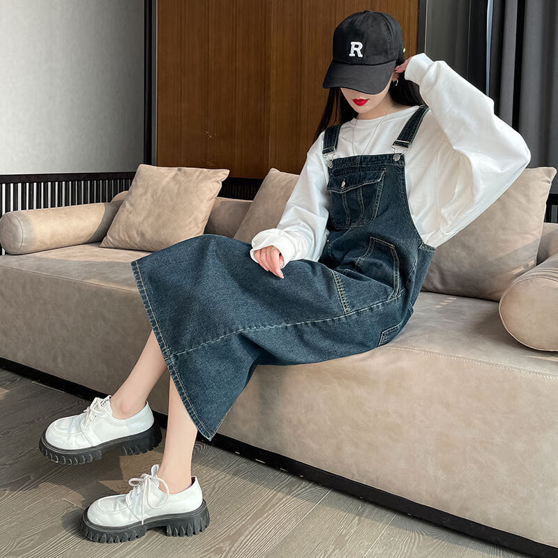 mfjo小个子牛仔裤女150复古牛仔背带裙春秋2023新款时尚宽松显瘦设计