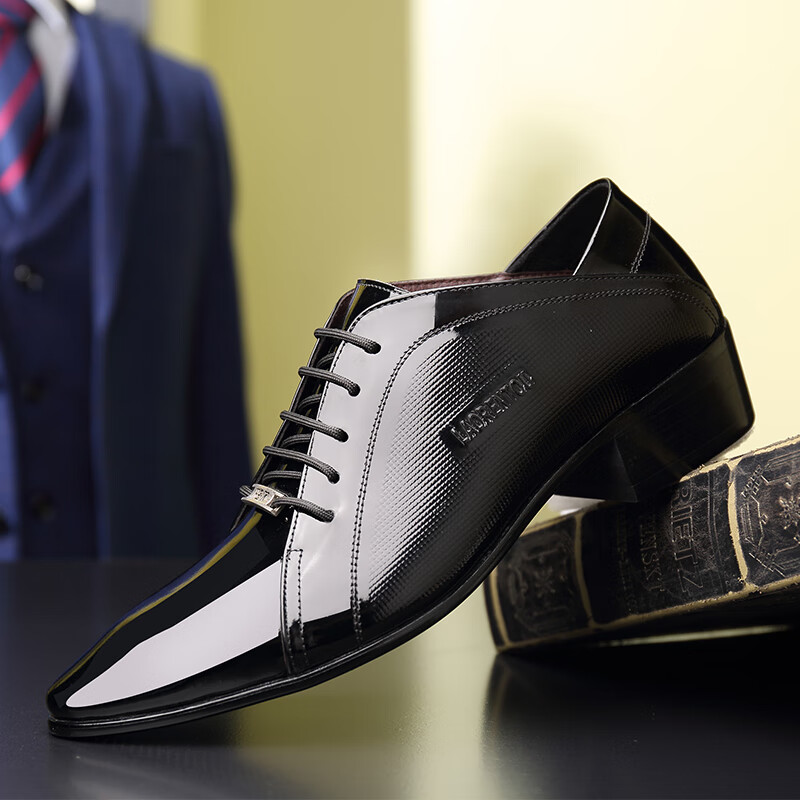 老人头男鞋真皮男士商务正装皮鞋男春秋新款透气英伦风青年尖头新郎婚