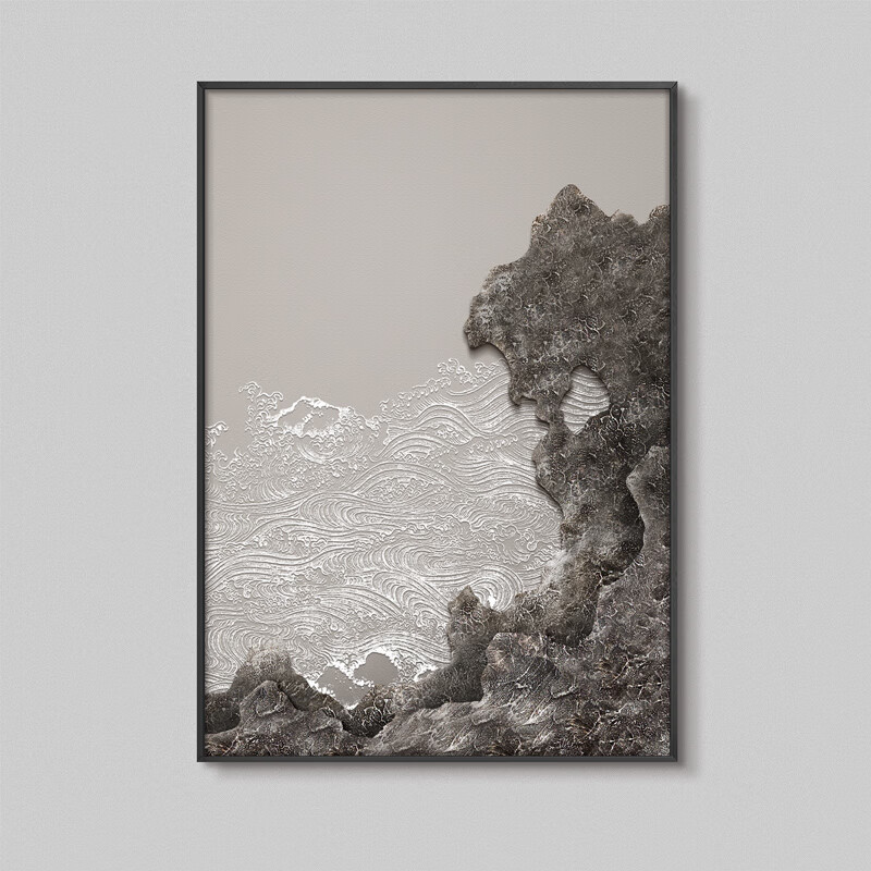 装饰画新中式太湖石大堂软装馆挂画样板间肌理浮雕实物画 太湖石a款