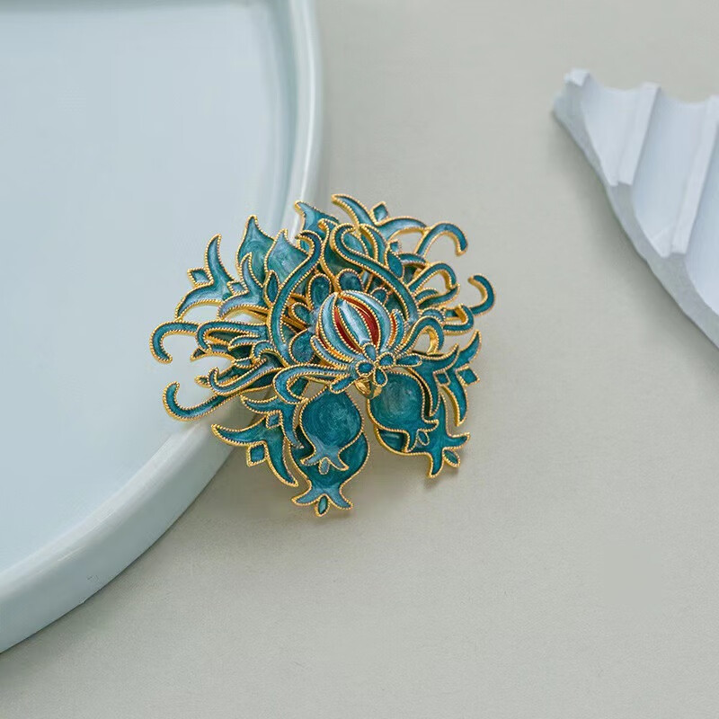 欧阳先生百搭中国风宫廷景泰蓝胸针复古气质旗袍大衣胸花别针配饰品女