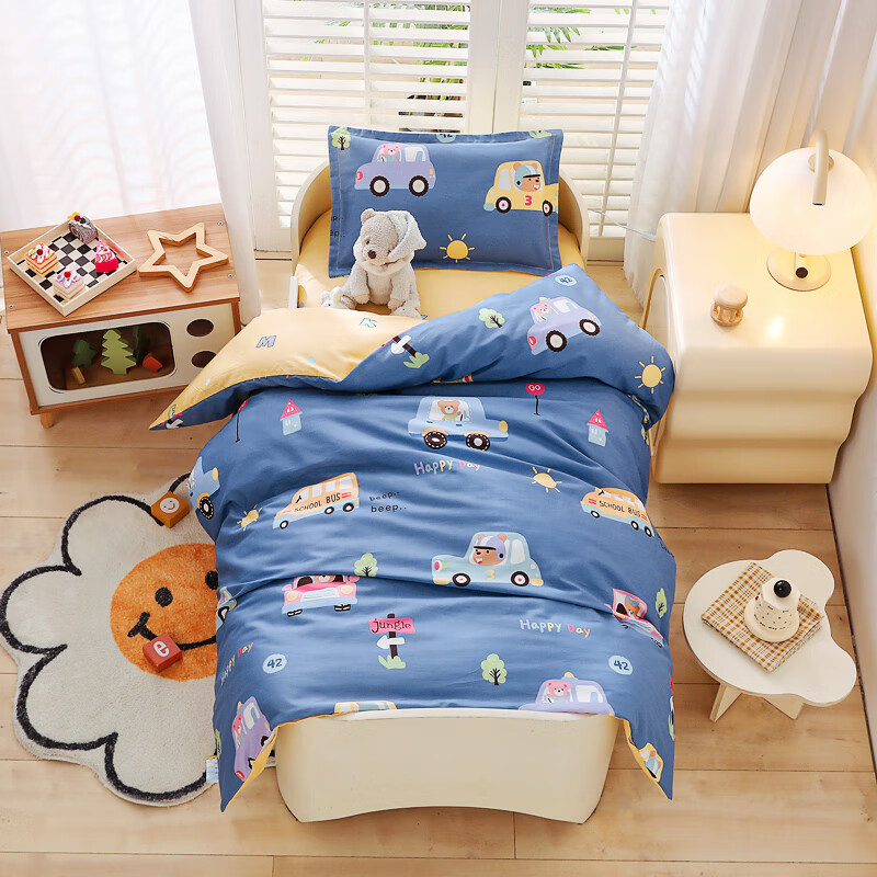 幼儿园三件套纯棉全棉被套床单宝宝午睡被褥入园套件六件套 宝宝巴士