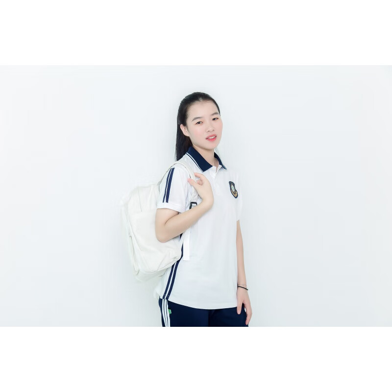 以舟为民校服套装夏季高中学生初中生短袖t恤校裤三白条级新班服 白色