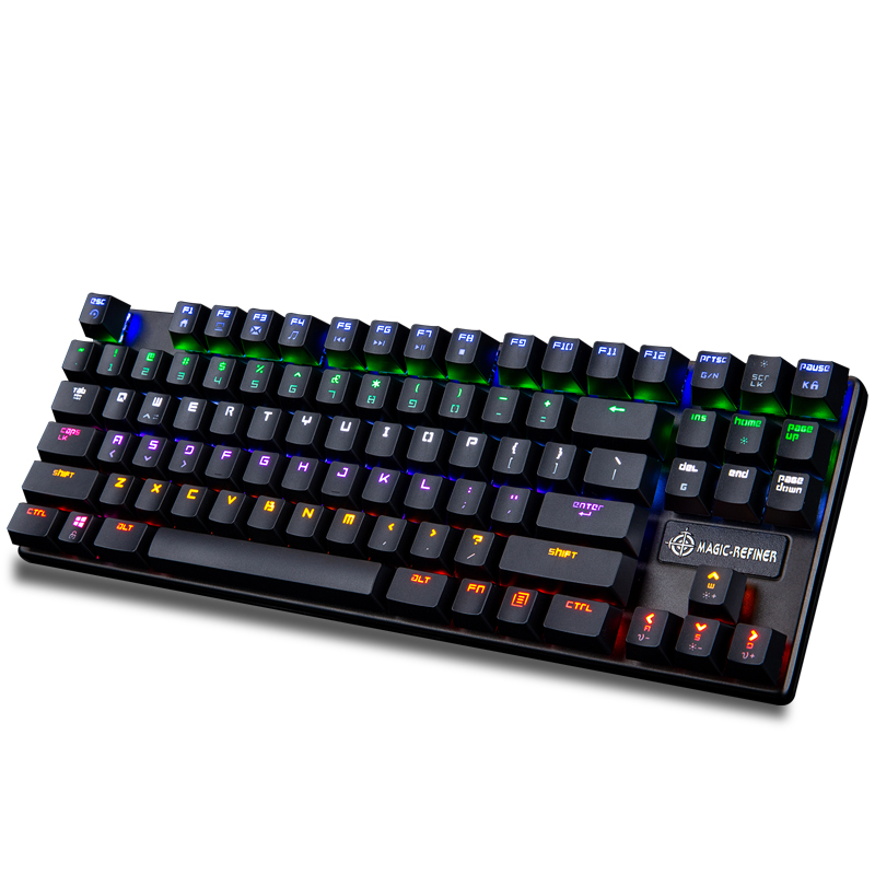 魔炼者MK6机械键盘 电竞游戏键盘 87键幻彩混光 机械键盘 金属面板 有线键盘 青轴黑色