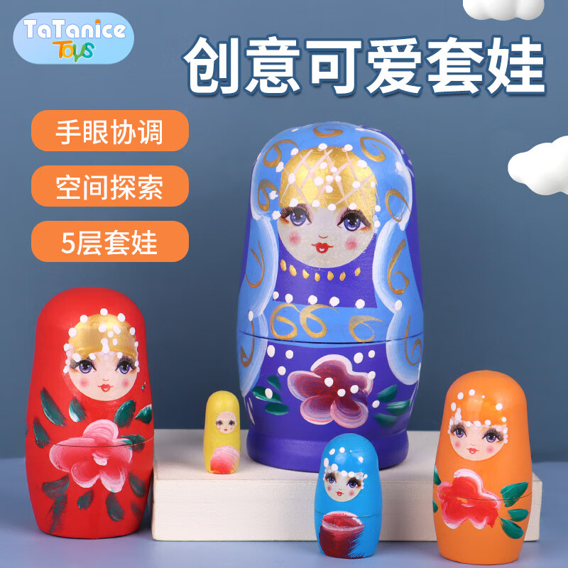 TaTanice俄罗斯套娃玩具儿童创意彩绘木质纪念品摆件叠叠乐男女孩生日礼物