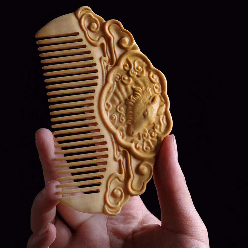 天然黄杨木雕刻生肖图案木梳手工打磨十二生肖木质工艺品礼品梳子 鼠