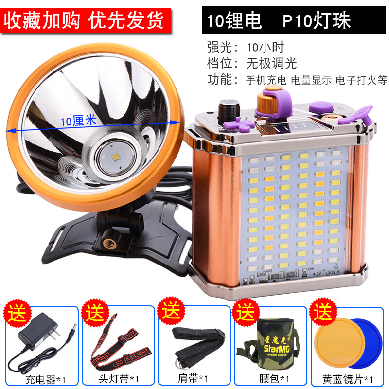 蓝锂子p90头灯进口户外强光充电超亮电筒分体头戴式探照灯远射超长