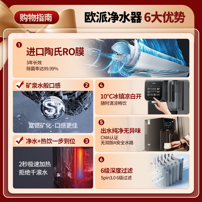 欧派(OPPEIN)净水器家用矿泉机 RO反渗透过滤净饮机冷热一体家用加热净水器台式净水器 低钠富锶矿化 【明星款】家用昆仑矿泉净饮机 1.5L