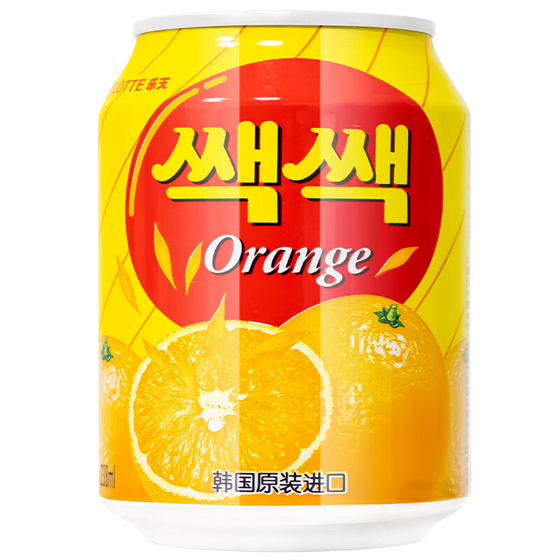 乐天 (lotte)果味饮料238ml*12罐*6盒装多种口味韩国原装进口 橙子味
