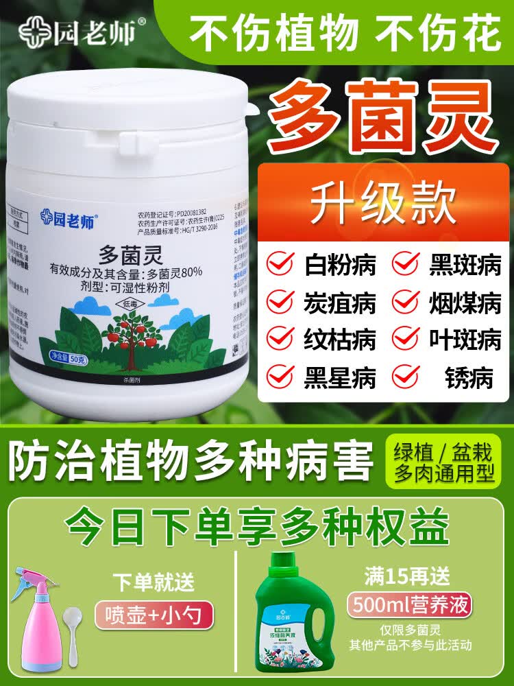 园老师多菌灵箘多菌菌灵杀菌剂花卉多肉植物黑斑白粉月季花病虫害常用