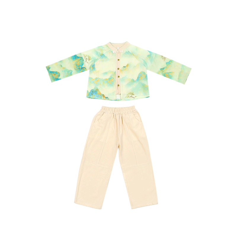 漢唐貝貝兒童漢服女童套裝男童春秋裝寶寶演出服中小童國(guó)風(fēng)裙裝長(zhǎng)袖兩件套 綠色男童 130碼