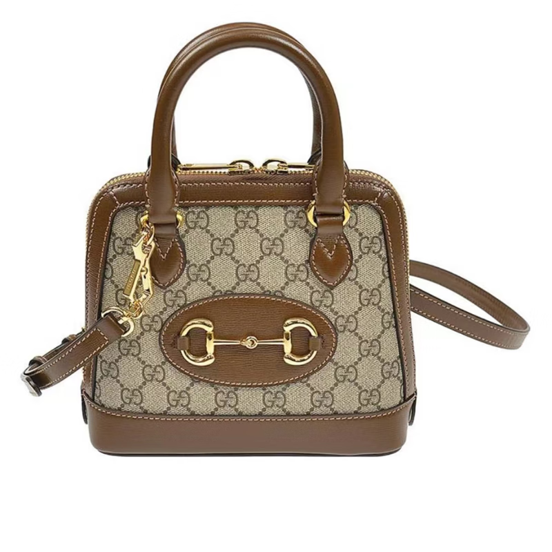 古驰(gucci)女包马衔扣单肩包horsebit1955金扣老花logo细节帆布拼皮