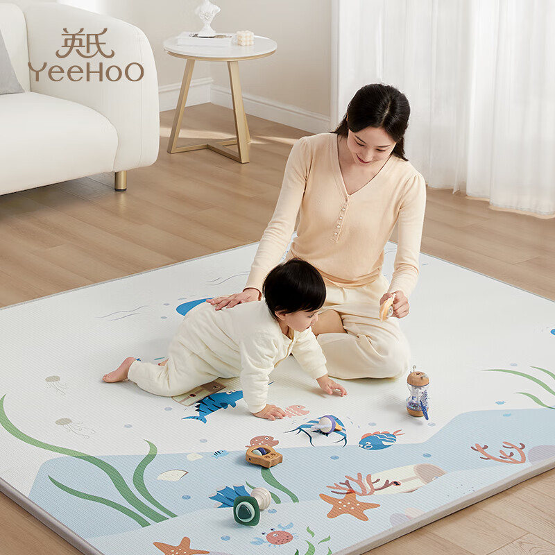 英氏（YEEHOO）婴儿爬行垫双面加厚家用地垫儿童客厅游戏毯整张防水xpe爬爬垫