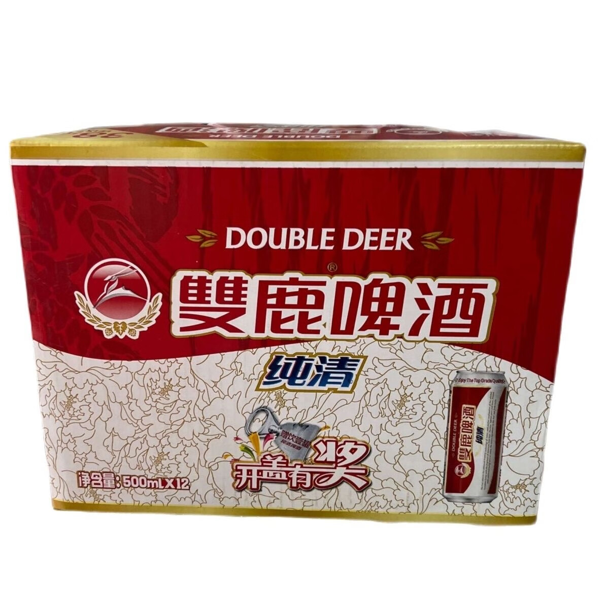 双鹿纯干温州双鹿纯清啤酒双鹿啤酒黄啤500ml*12罐英博百威旗下啤酒新