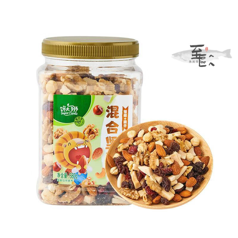 望蓝川永辉馋大狮坚果系列开心果巴旦木忍榛子仁核桃椰果仁灌装 1袋 608g 混合果干坚果+果干(680g)1罐