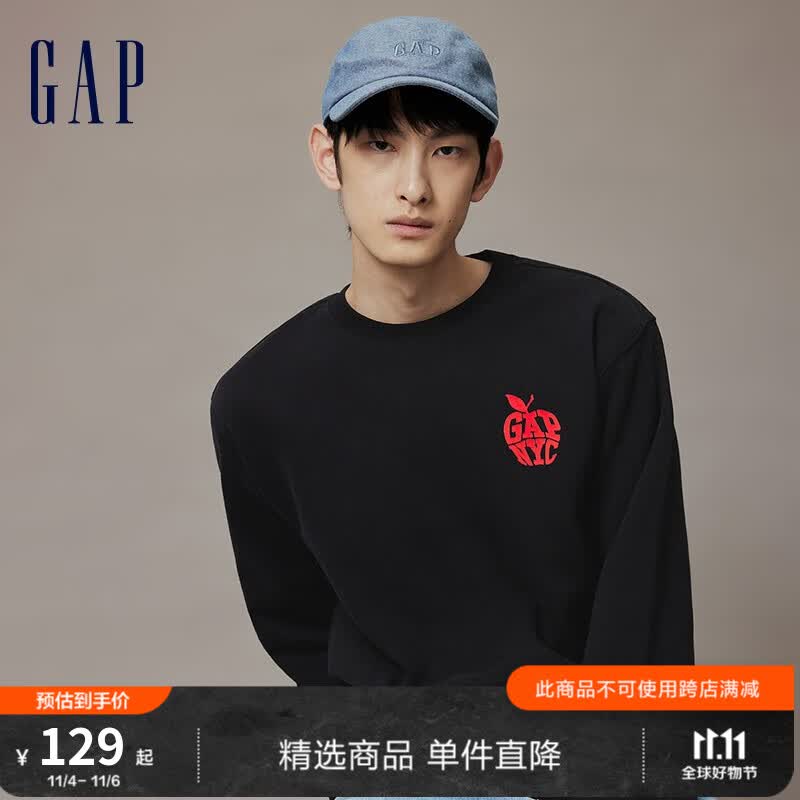 Gap男女装冬季2023新款LOGO碳素软磨抓绒卫衣841354宽松运动上衣 黑色 175/96A(L)亚洲尺码怎么看?