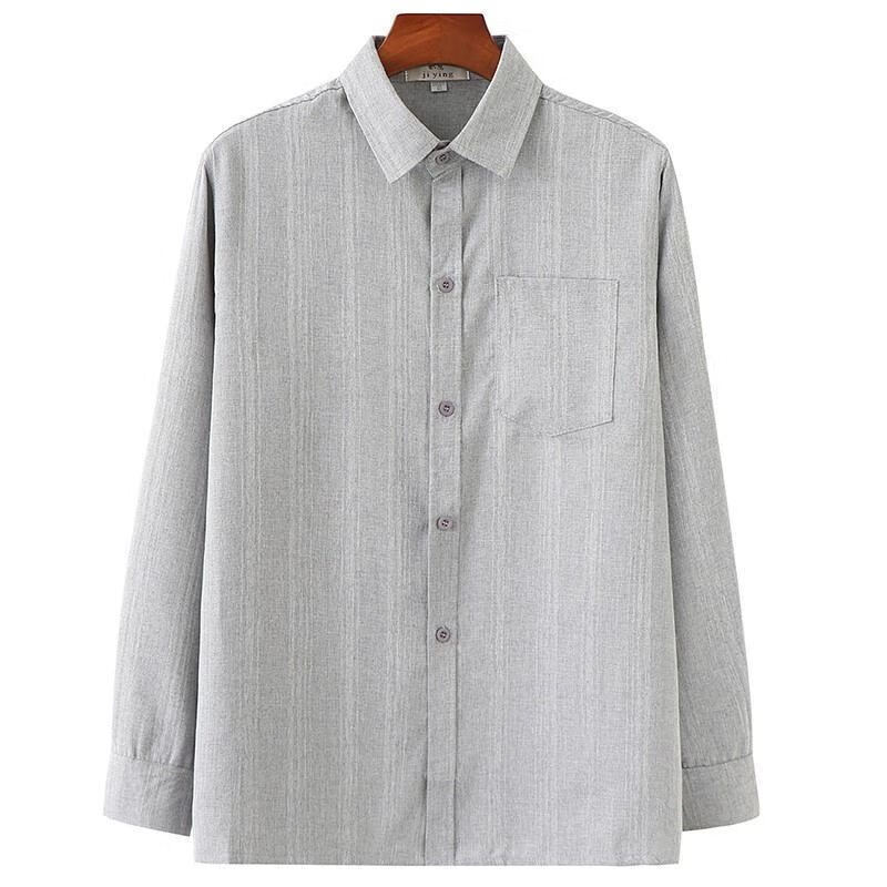 衣服爷爷款外衣衬衫秋爸爸装长袖上衣中男装爷 浅灰色【长】【棉麻】