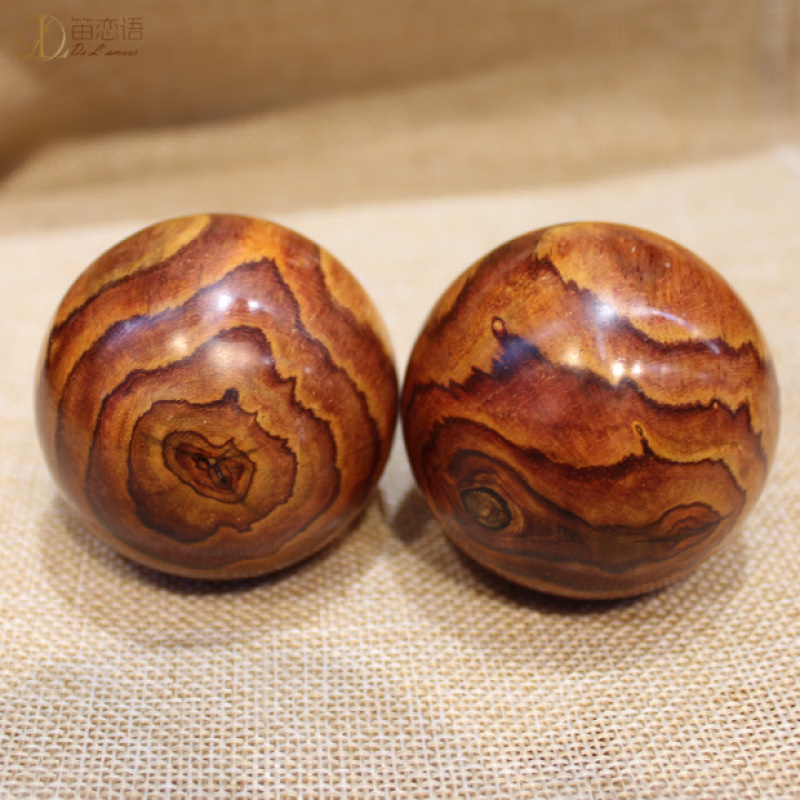 笛恋语越南木盘玩收藏健身球5厘米直径木珠工艺品(对)