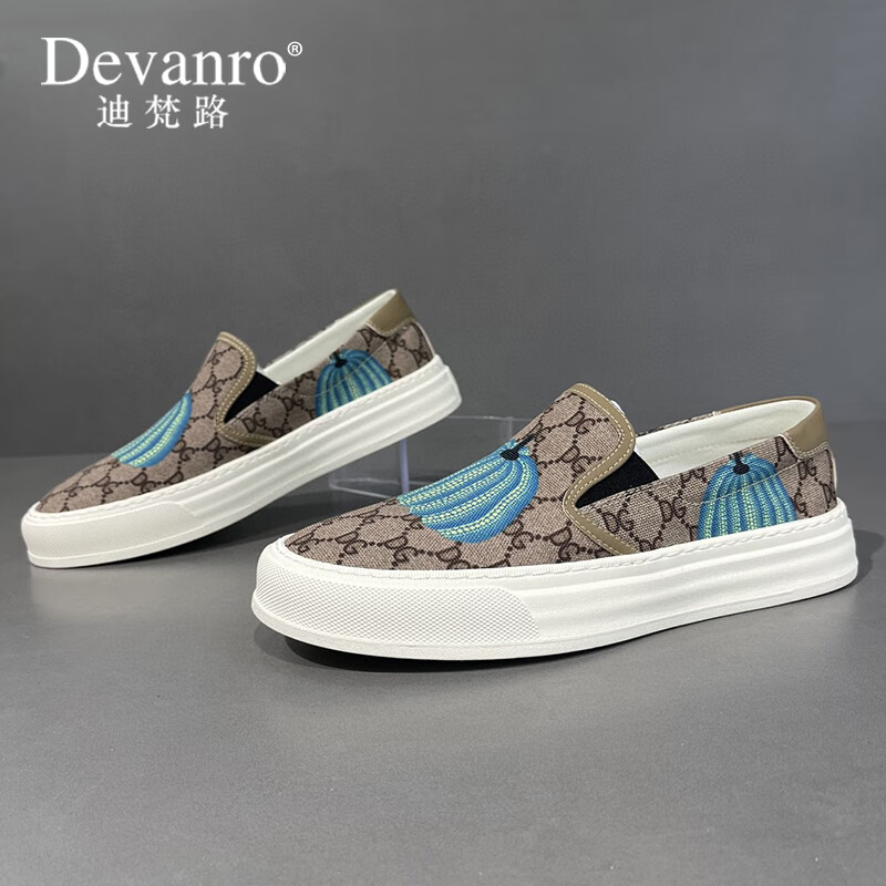 迪梵路(devanro)品牌奢侈乐福鞋男2024秋季新款透气帆布鞋时尚一脚蹬