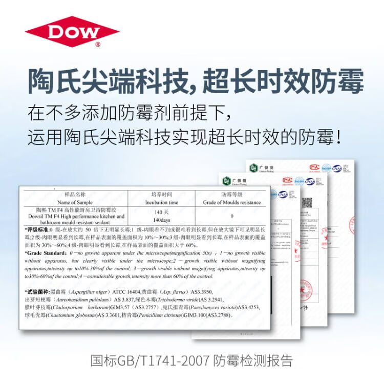 陶熙（DOWSIL）道康宁F4厨房卫浴长效防霉玻璃胶中性防水胶厨柜马桶收边美容胶 F4不发黄不发霉 白色1支 300ml