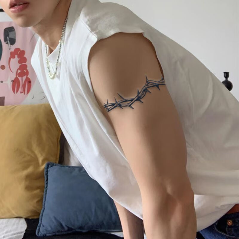 墨方采铁刺臂环:草本纹身贴手臂腿部贴纸仿真刺青色防水防搓不反光 铁