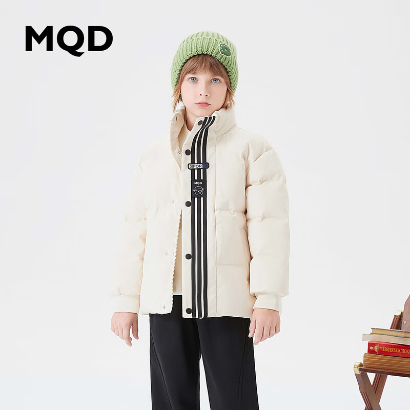 MQD童装男大童三防23冬基础百搭加厚保暖短款羽绒服 米白 120