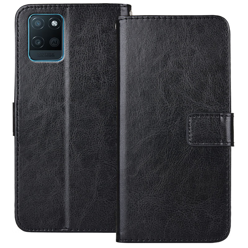 真我（realme）适配Realme真我V11 5G手机壳真我V11s翻盖皮套RMX3121保护套3122全包RMX3125软内壳彩绘皮套插卡防 钱包款-酷睿黑 realme真我V11