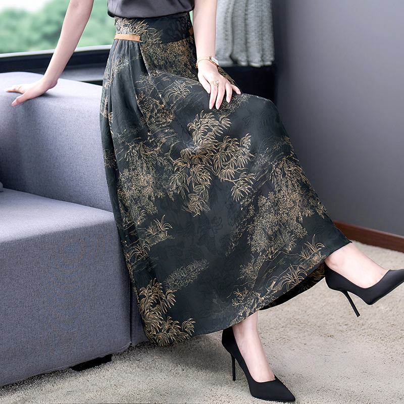 恒源祥旗下彩羊(fazeya)民族风复古文艺提花真丝重缎香云纱半身裙女