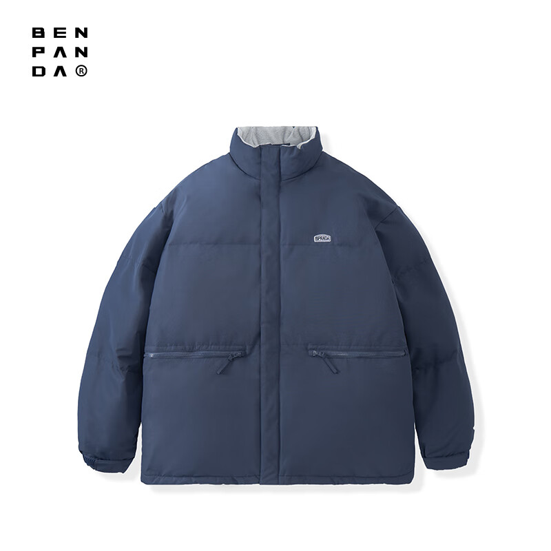 熊猫·本(ben.panda)工装羽绒服男厚款宽松日系立领防寒保暖短款衣秋冬多穿面包服外套 藏青色 「24款1.0」85绒子·新国标 XL