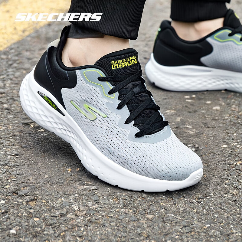 斯凯奇（Skechers）男鞋夏季新款软底轻便运动鞋减震透气跑步鞋网面黑色休闲鞋 220898-GYBK 42
