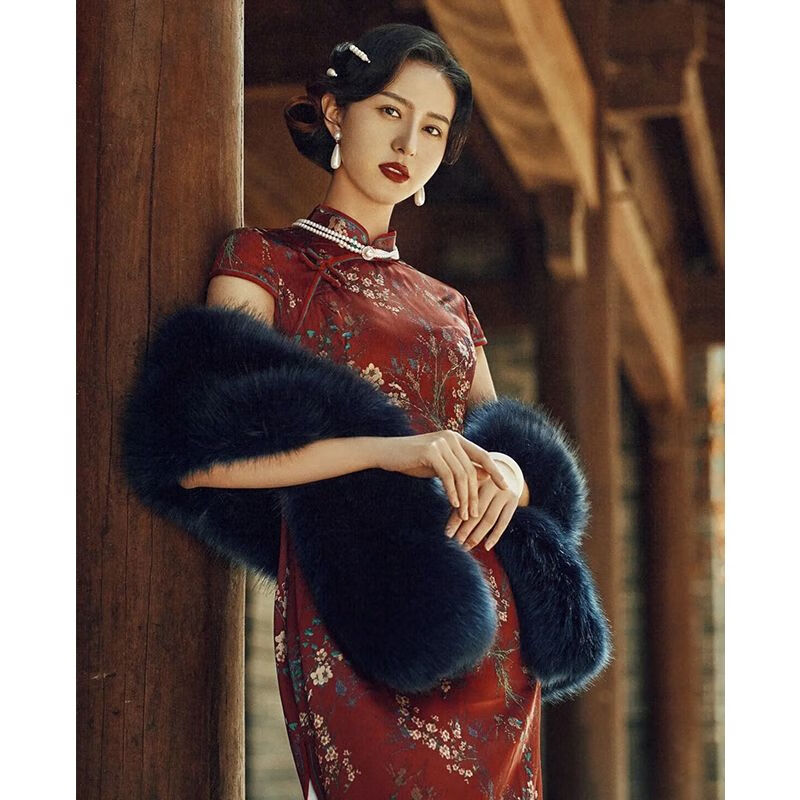流彗军阀披风 冬季民国风毛披秋冬外搭旗袍披肩复古皮草毛披肩军阀太