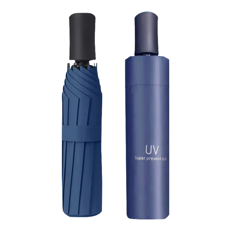 【已售100万】手动UV折叠黑胶防晒防紫外线遮阳晴雨两用伞 【手动款8骨】藏青UV