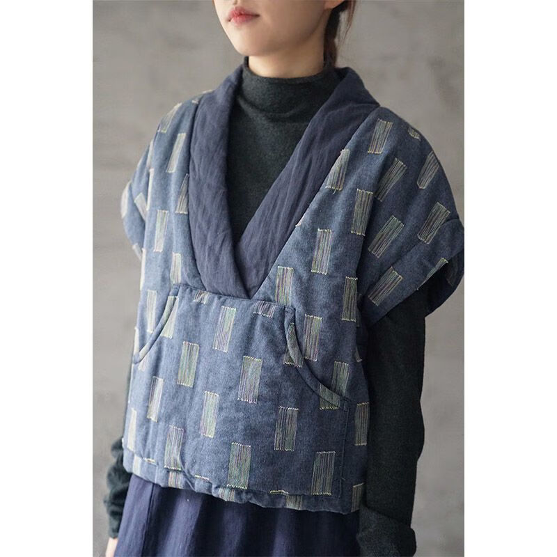 奕津带袖女式马甲外穿洋气年轻冬季秋冬棉麻夹棉女装保暖背心文艺