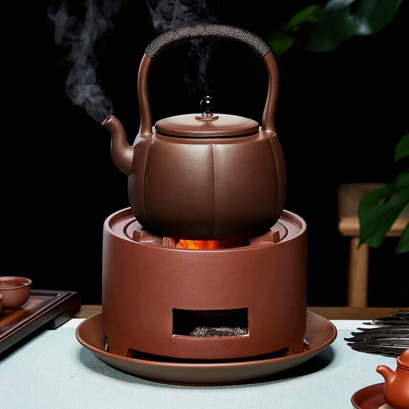 萬(wàn)壺園紫砂茶爐炭爐明火煮茶爐圍爐燒茶器小碳爐子木炭火爐老式碳火風(fēng)爐 炭爐+瓜棱提梁1400cc+底盤(pán)+烤網(wǎng)