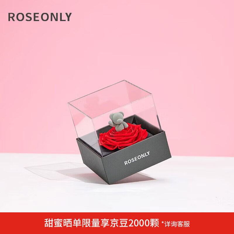 諾誓roseonly永生花玫瑰花小钟情熊礼盒生日送女友情人节礼物